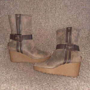 MICHAEL KORS-Lizzie Bootie-Distressed Brown Leather/Suede/Fur-Sz 8-Near Mint